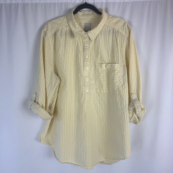 Chico's Light Yellow Striped Button Down Shirt, Tunic Shirt Size:4 USA 20/22 - Picture 1 of 13